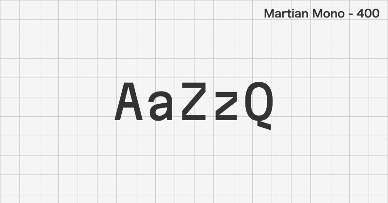 Martian Mono monospace font text sample preview (free download)