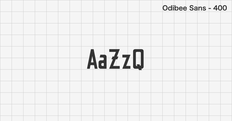 Odibee Sans ディスプレイ体フォントの文字見本 (無料ダウンロード)