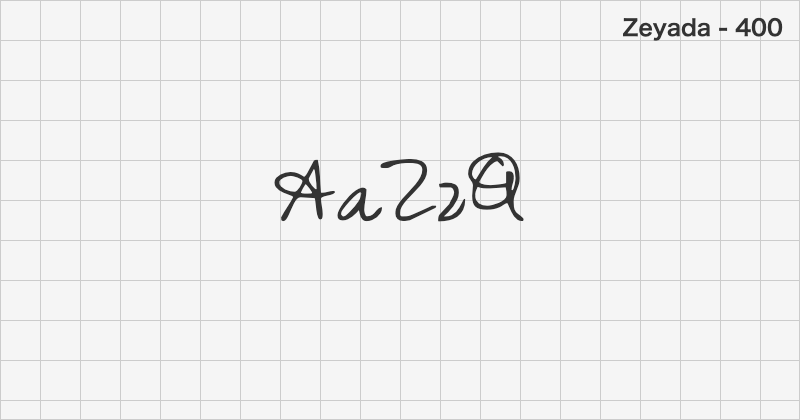 Zeyada 手書きフォントの文字見本 (無料ダウンロード)